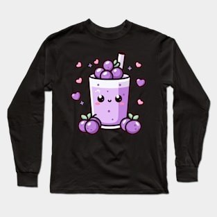 Cute Blueberry Kawaii Drink Illustration | Cute Design for Kawaii Lovers Long Sleeve T-Shirt